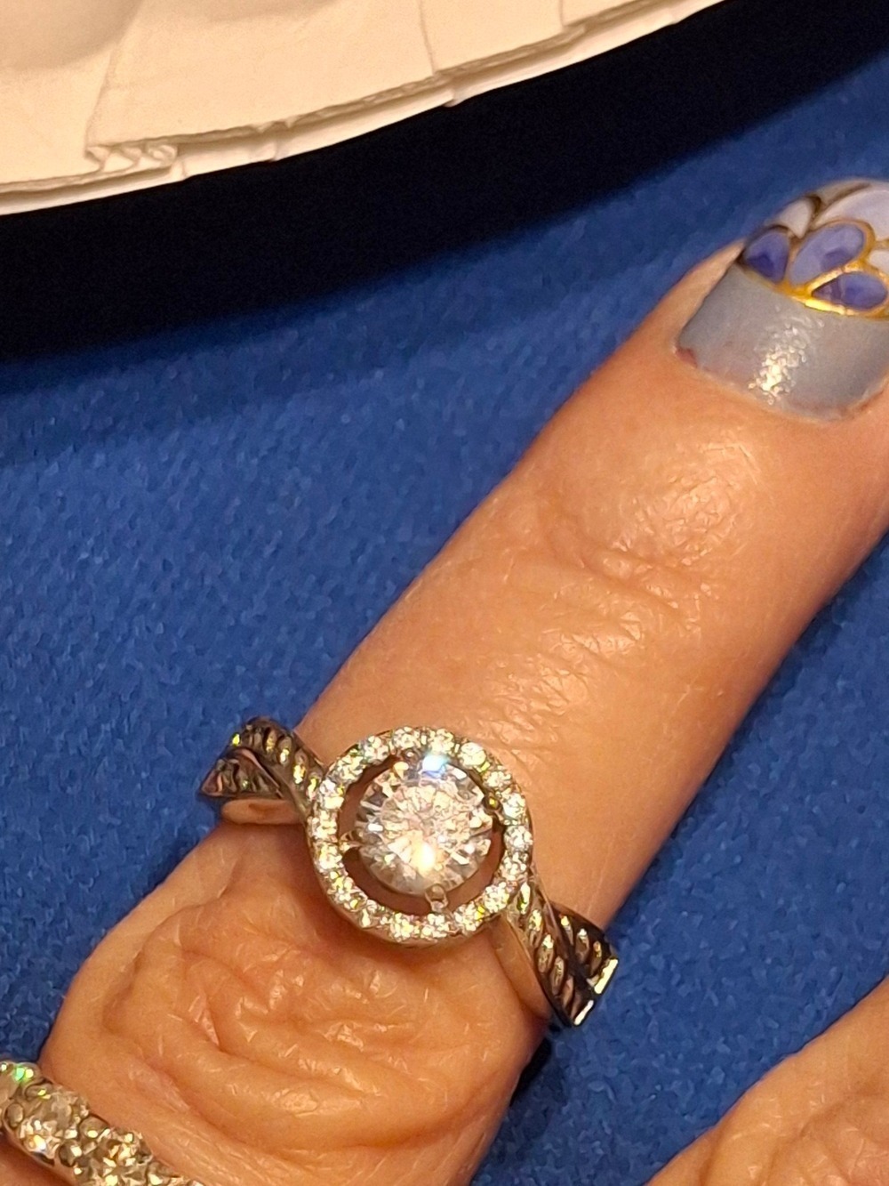 Silver Halo Engagement Ring with CZ Center Stone Sz 6.25